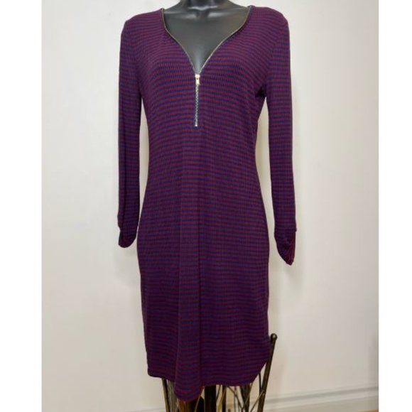 Sweet Wanderer Womens Front Zip Striped Corduroy Dress Long Sleeve Size M Red - Picture 1 of 4